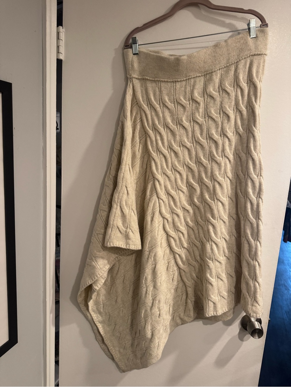 ASOS Cream Cable Knit Asymmetrical Skirt Size 12-14 Cozy Winter Midi